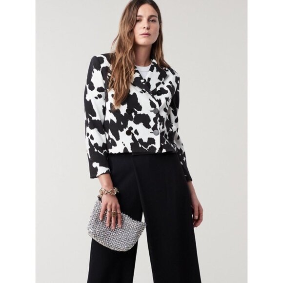 Diane Von Furstenberg Macie Cropped Animal Print Pony Ivory Blazer Small Jacket - Picture 1 of 16